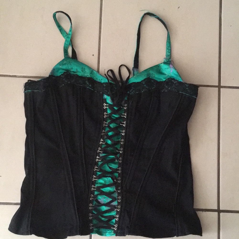 Tripp green gothic corset top, silk, asian style